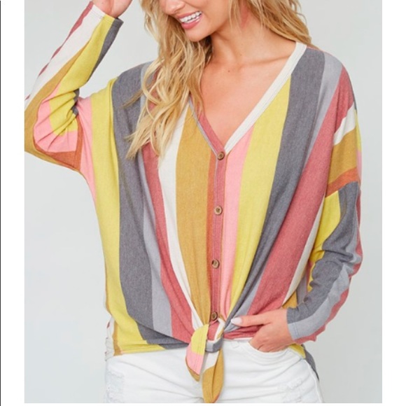 Fantastic Fawn Tops - Fantastic Fawn striped Taking it easy top Size Large NEW